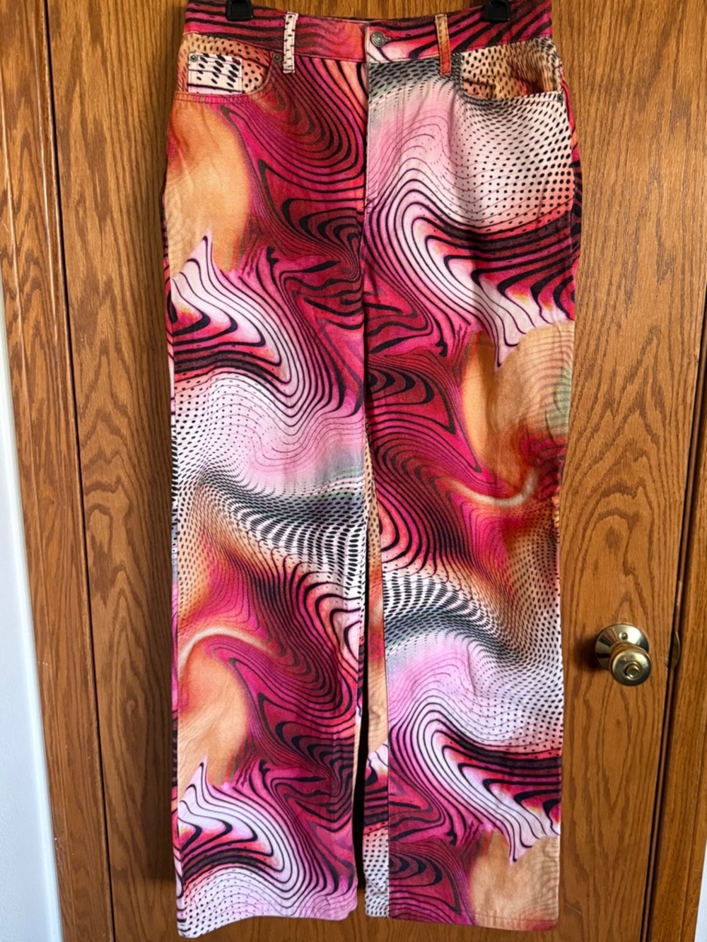 Jaded London Y2K Boyfriend Jeans Swirl Print Slouch Fit Wide Leg Women's Sz 30